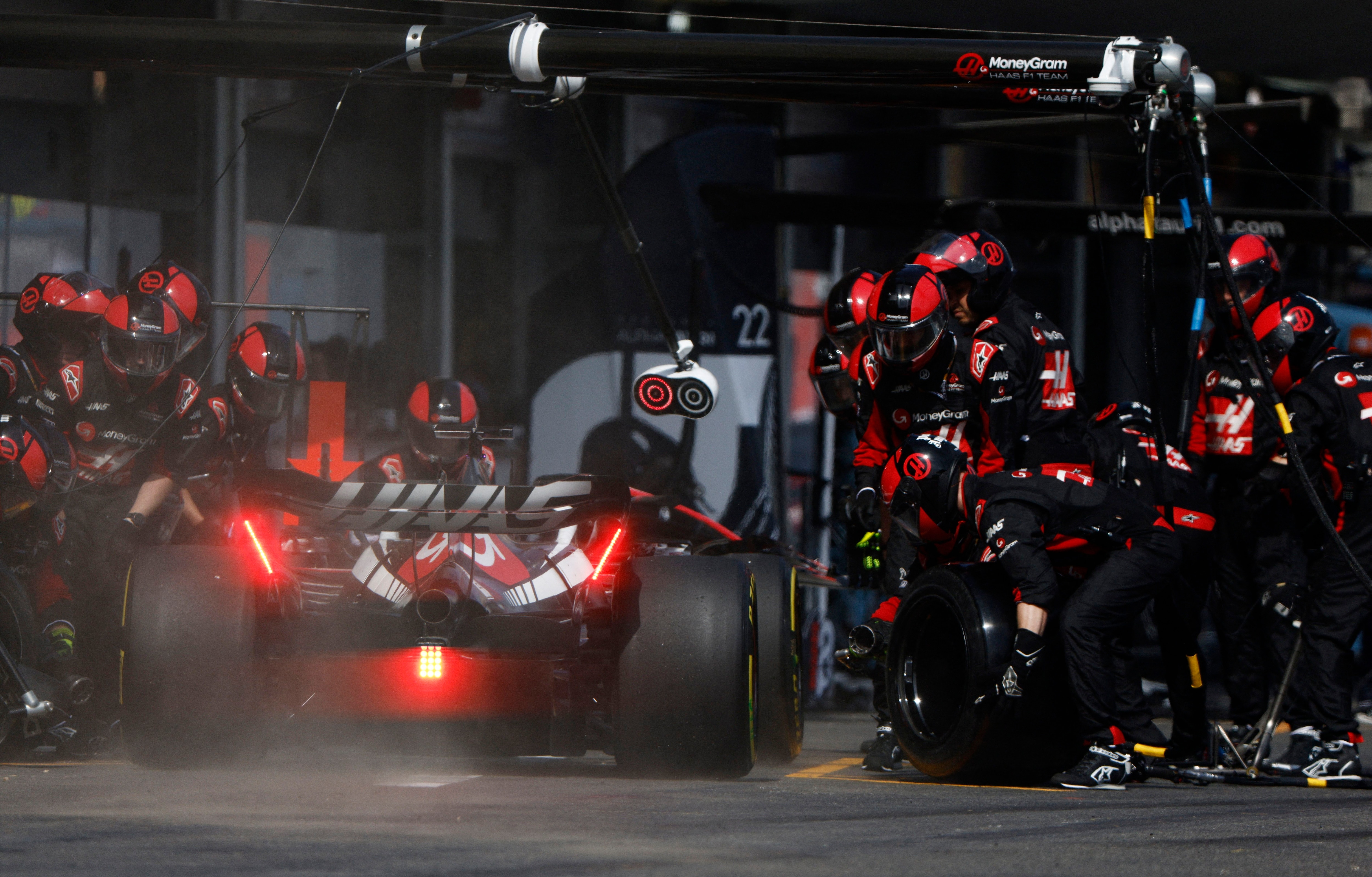 Formula One F1 - Azerbaijan Grand Prix - Baku City Circuit, Baku, Azerbaijan - April 30, 2023 Haas' Kevin Magnussen in the pit during the race REUTERS/Maxim Shemetov
