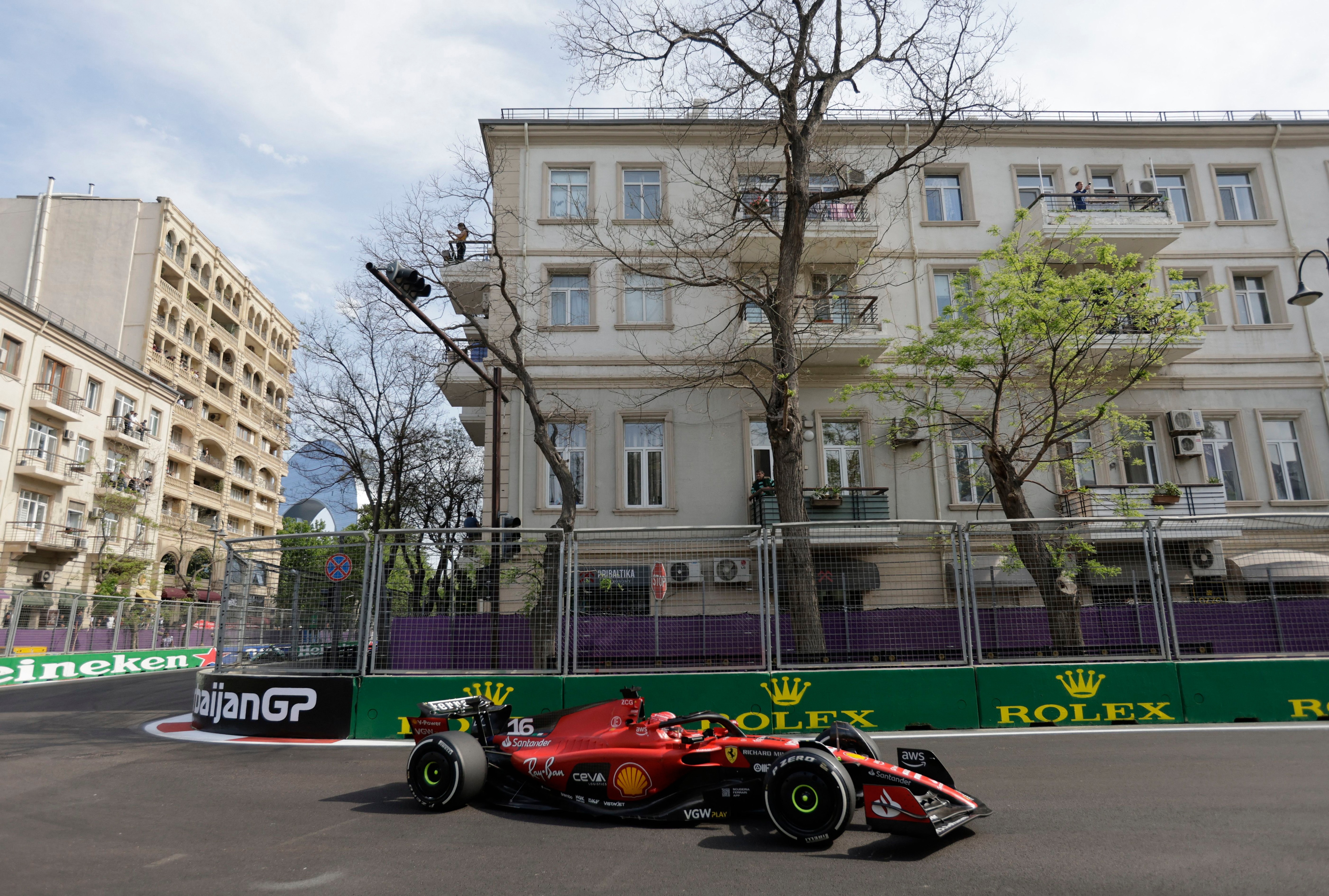 Formula One F1 - Azerbaijan Grand Prix - Baku City Circuit, Baku, Azerbaijan - April 30, 2023 Ferrari's Charles Leclerc in action during the race REUTERS/Leonhard Foeger