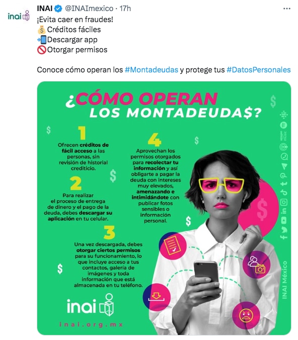 El INAI informó cómo es el paso a paso en la operación de fraudes y extorsiones en los que incurren los montadeudas