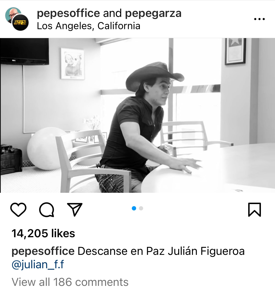 Pepe Garza rindió tributo al joven cantautor Julián Figueroa tras la noticia de su fallecimiento (Instagram @pepegarza)