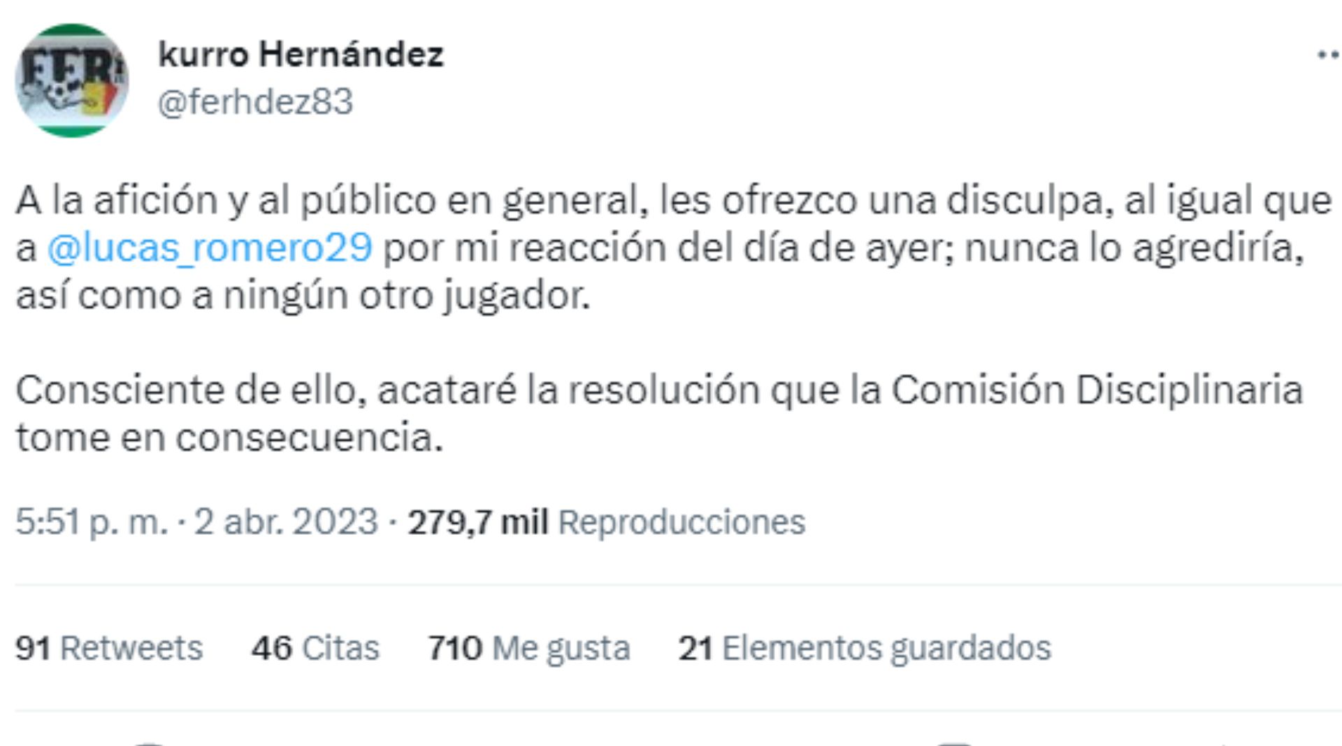 El silbante pidió disculpas al jugador y a la afición. (Twitter)