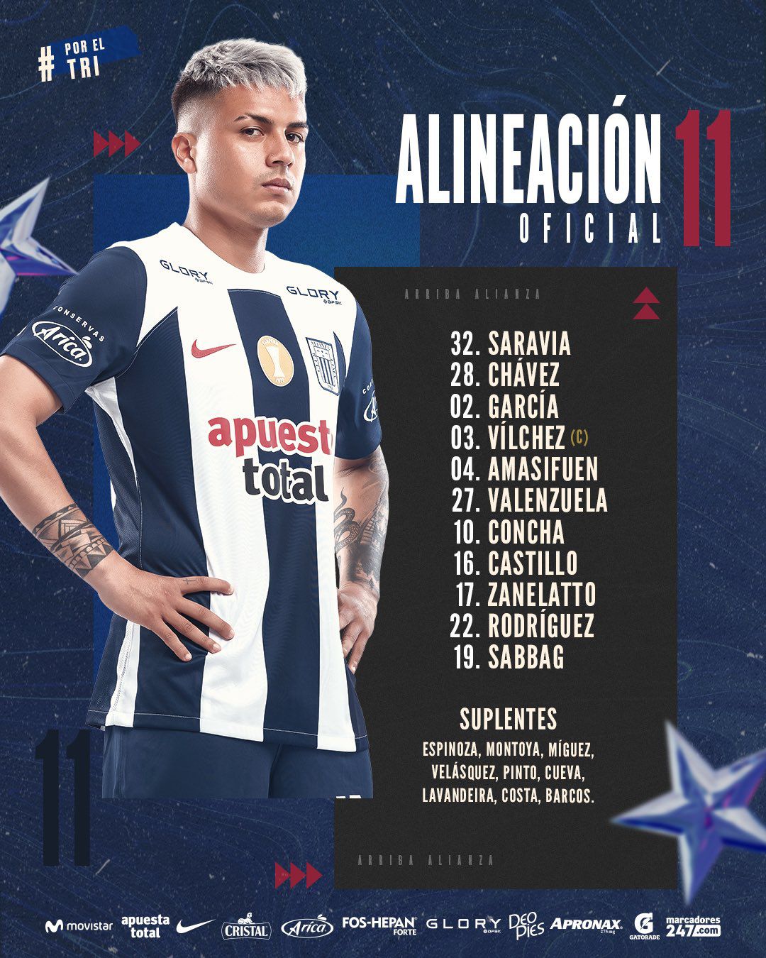 Alianza Lima vs Melgar: alineación 'blanquiazul' para partido por la Liga 1