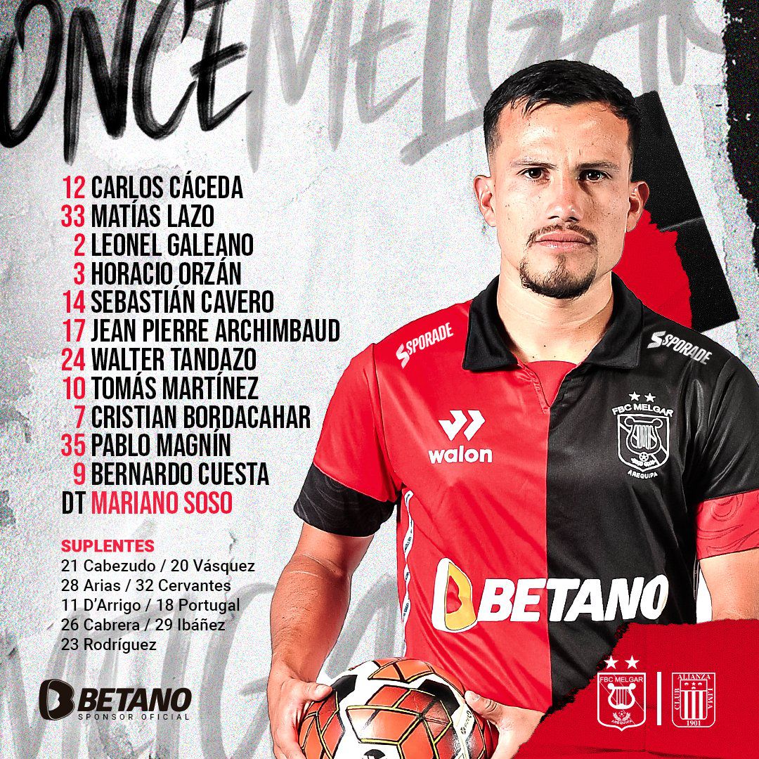 Alianza Lima vs Melgar: formación 'rojinegra' para duelo por Liga 1