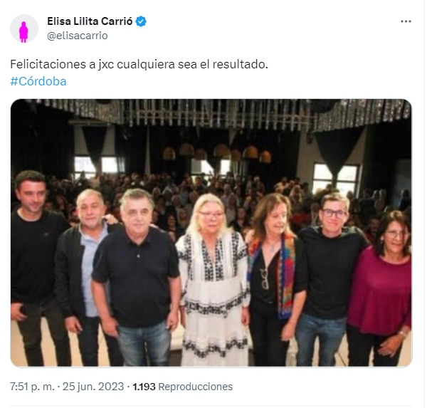 El tuit de elisa carrió elecciones córdoba 2023