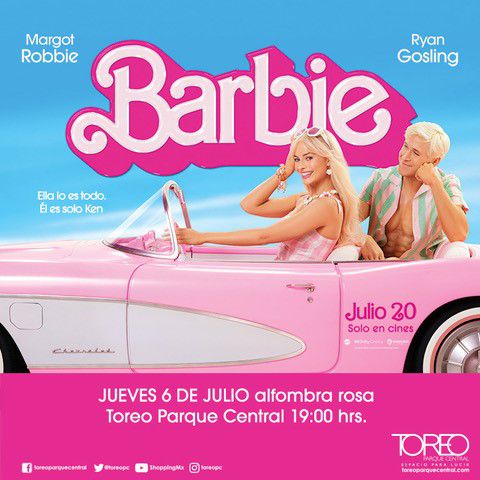Barbie alfombra rosa CDMX / Margot Robbie y Ryan Gosling