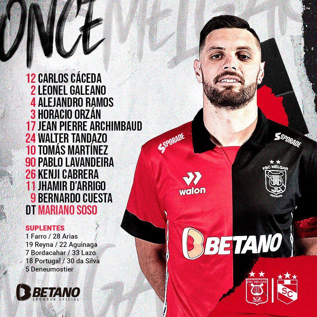 Alineación de Melgar vs Sporting Cristal.