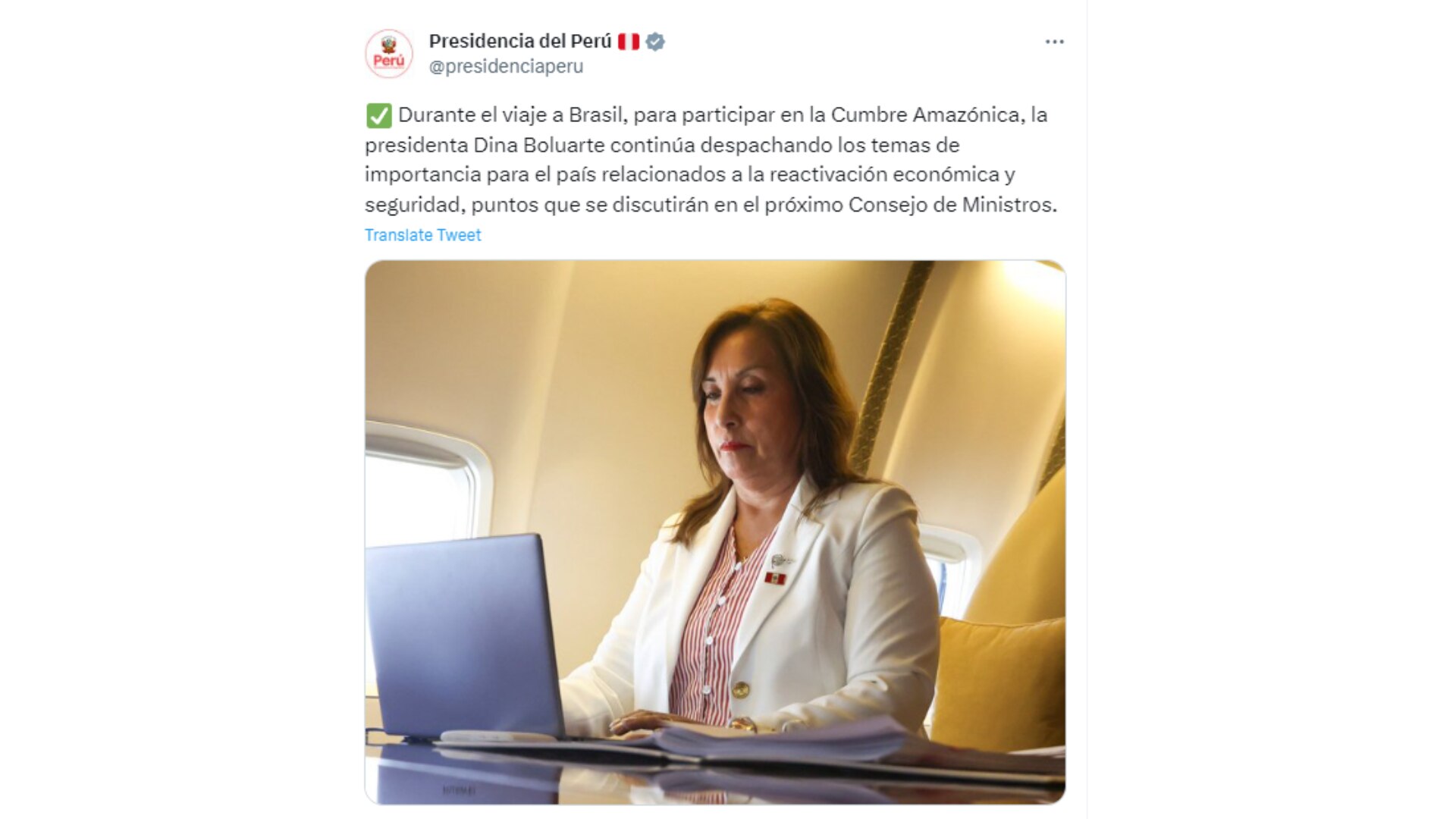 Presidencia publica fotografía de mandataria Dina Boluarte realizando labores virtuales| Presidencia