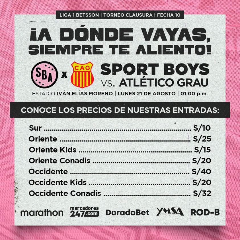 Entradas para el Sport Boys vs Atlético Grau.