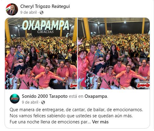 La congresista Sheryl Trigozo publicita a su orquesta en redes sociales.