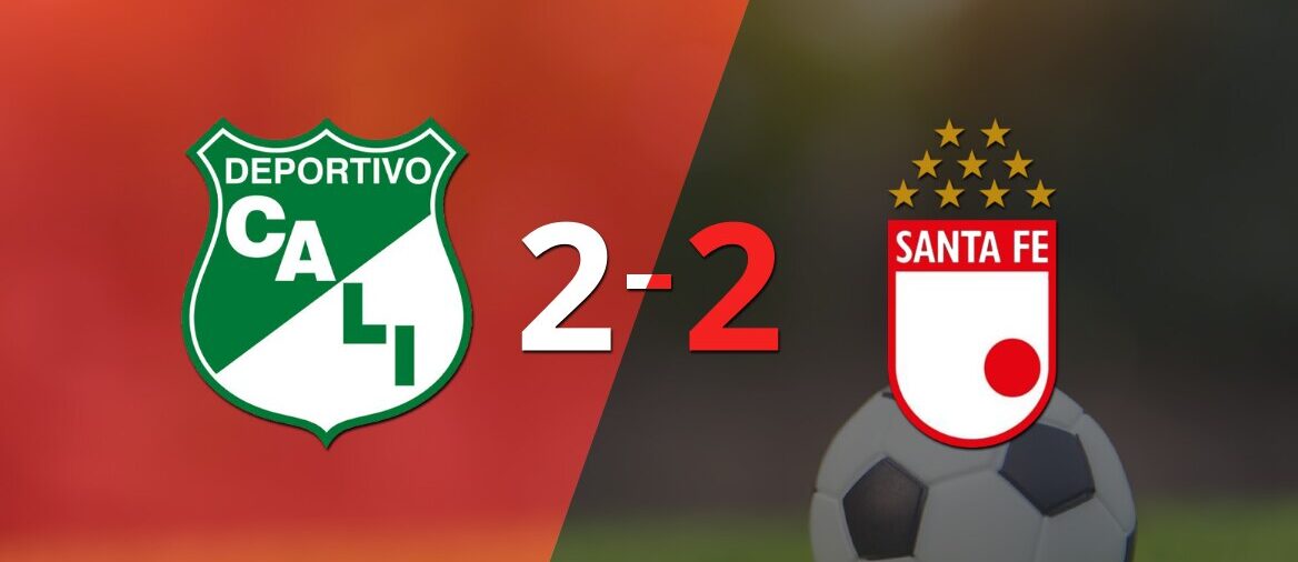 Deportivo Cali empató con Santa Fe y Luis Sandoval anotó dos goles