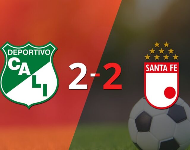 Deportivo Cali empató con Santa Fe y Luis Sandoval anotó dos goles