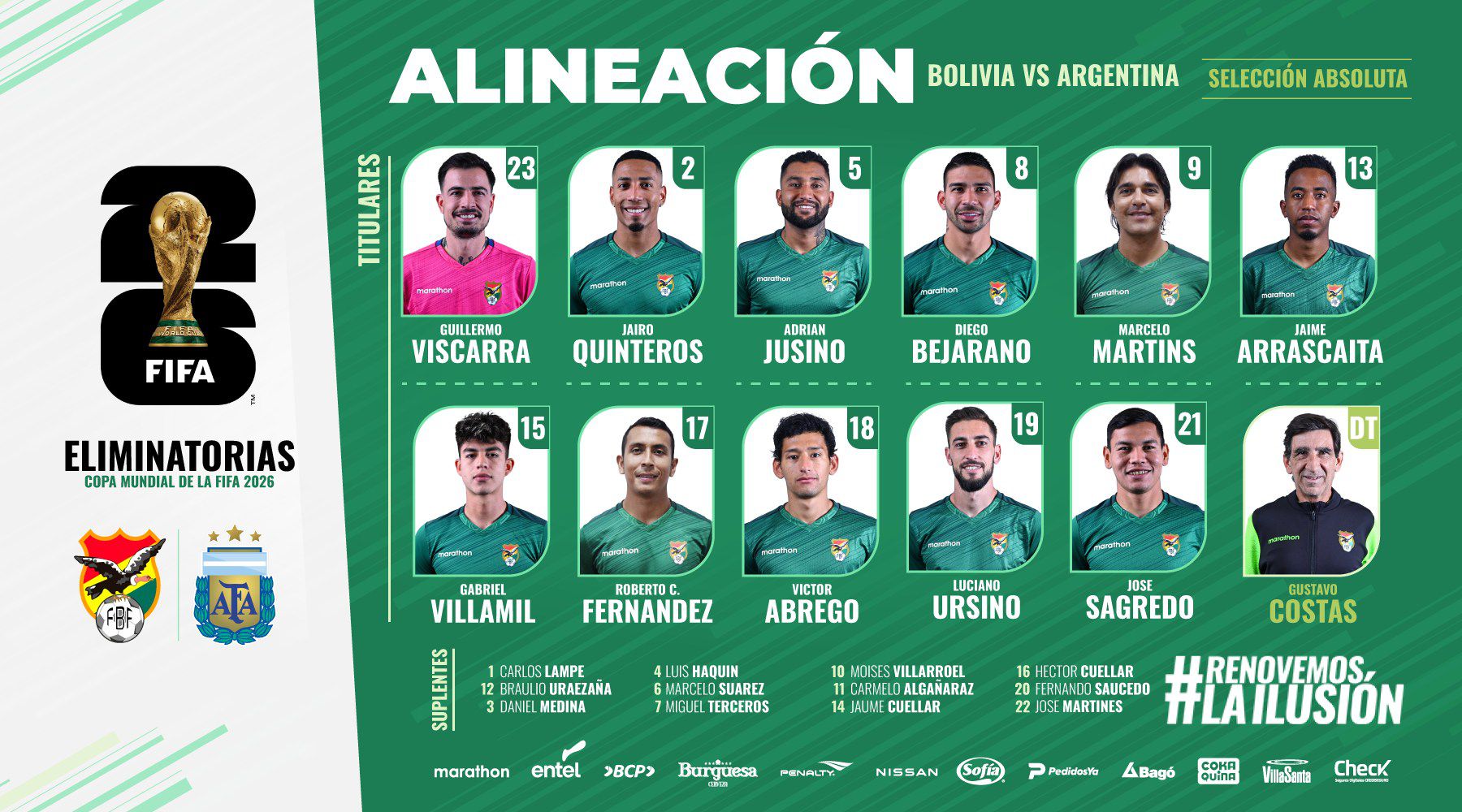 Once titular de Argentina contra Bolivia por Eliminatorias 2026.
