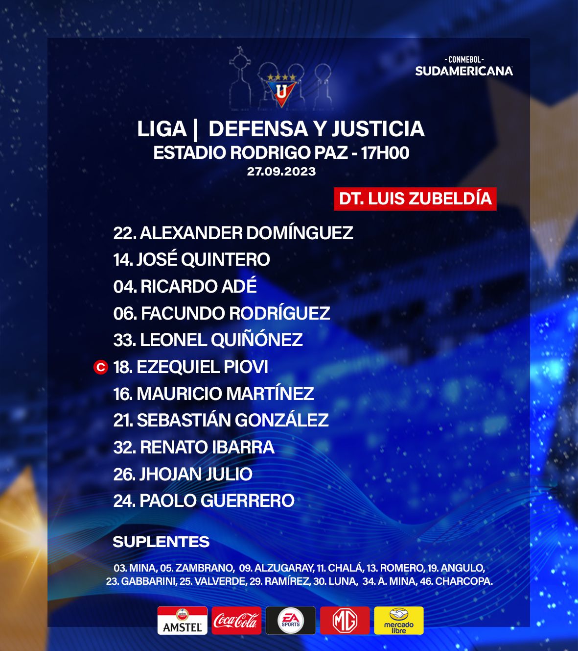LDU Quito vs Defensa y Justicia: alineación de los 'albos' para el choque por Copa Libertadores 2023