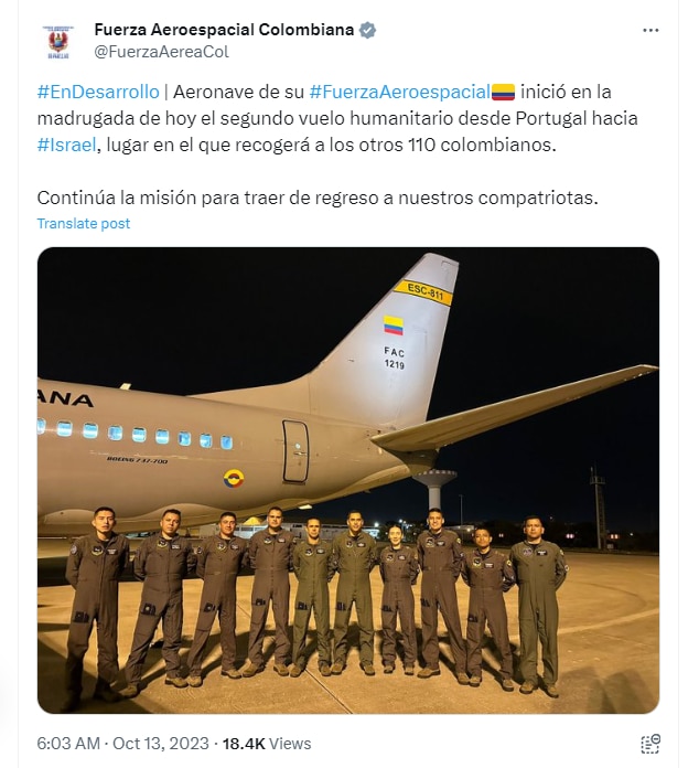 FAC anunció el segundo vuelo humanitario desde Portugal hacia Israel