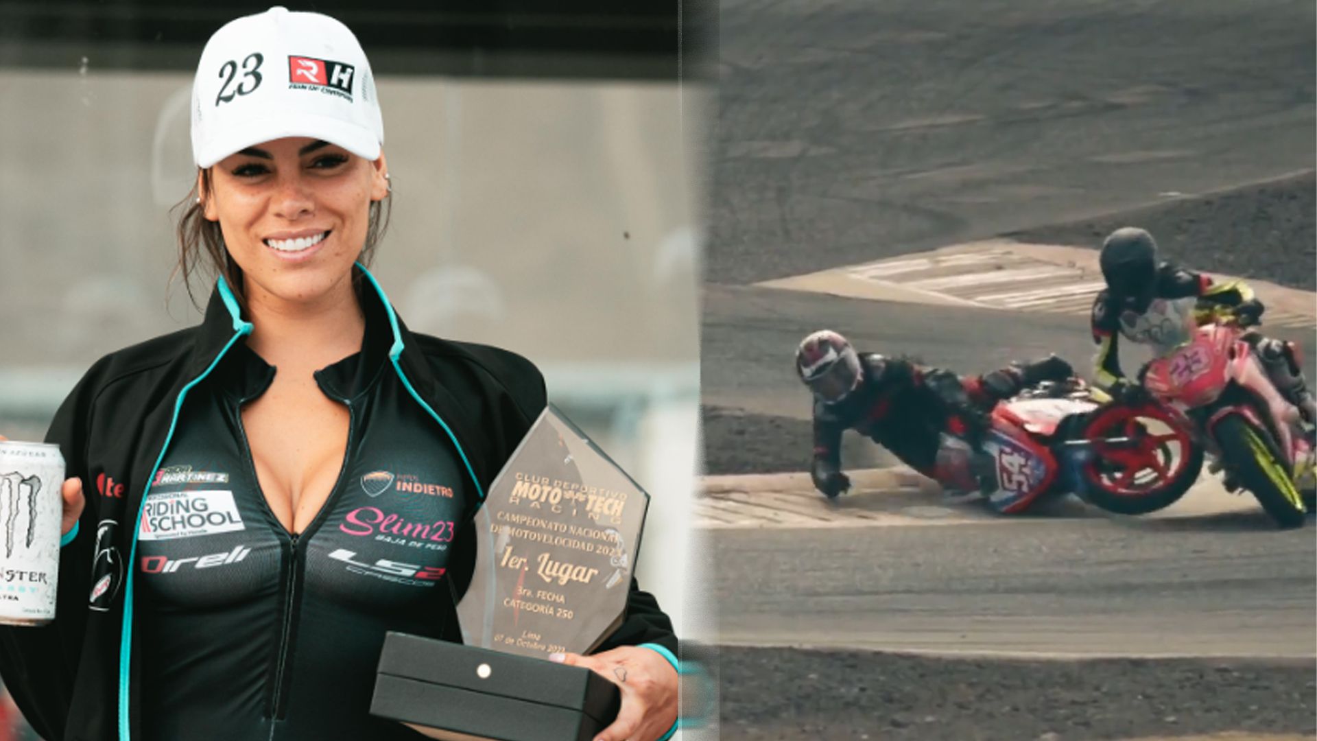 Aída Martínez y su caída en el último campeonato de motociclismo donde resultó ganadora. (Captura: CyUI3C7rjpU)