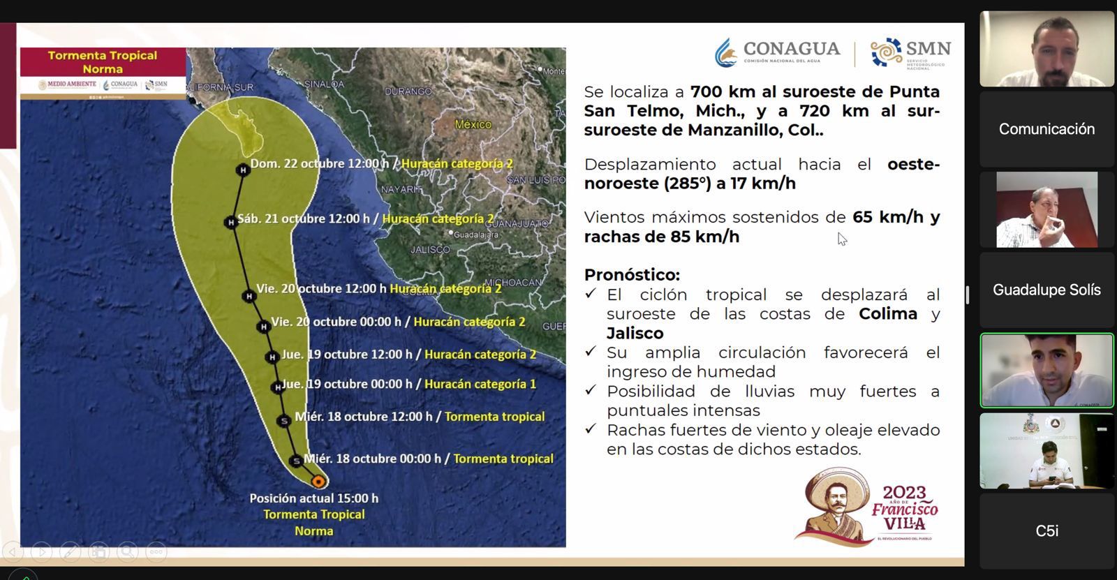 Posible trayectoria que seguirá la tormenta tropical Norma.