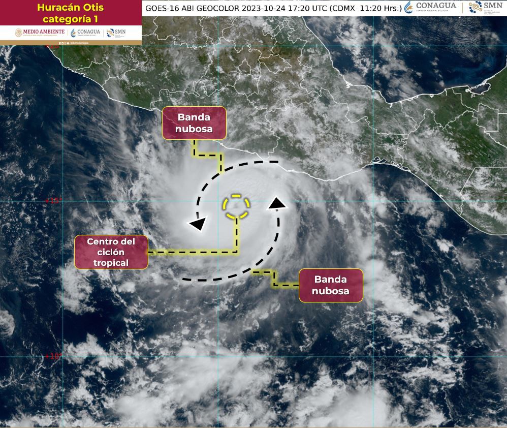 Vista satélite de la tormenta tropical Otis.