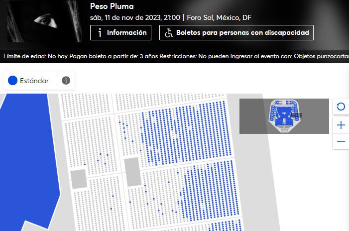 Así luce el Foro Sol a unos días del concierto de Peso Pluma. (Captura: Ticketmaster)