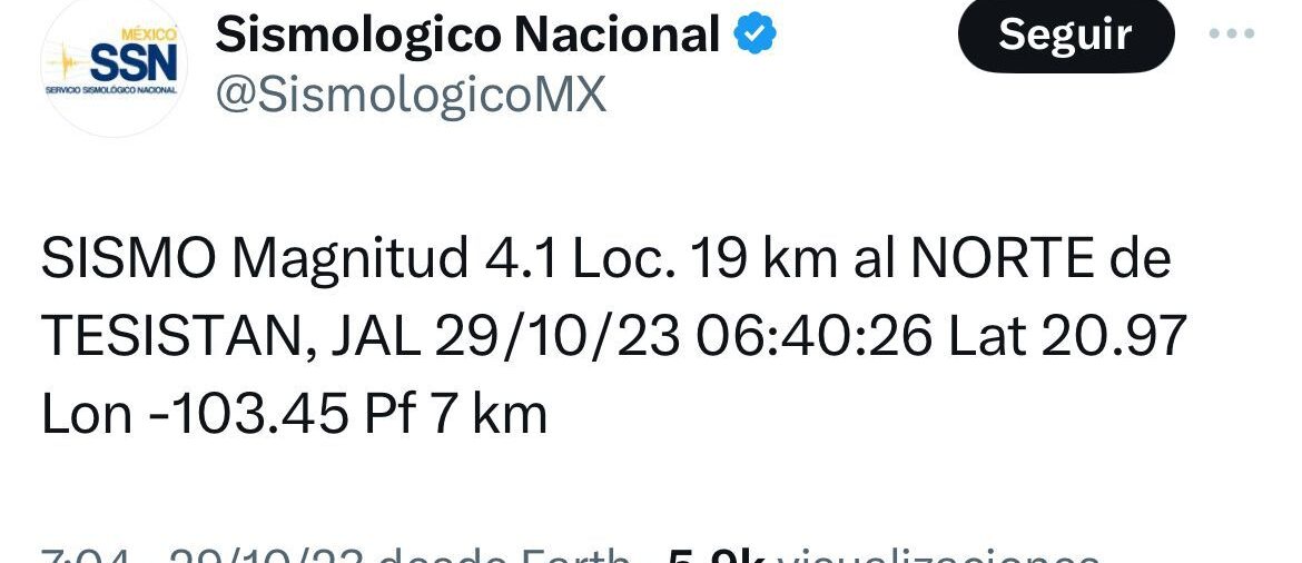 Temblor hoy en México: Noticias actividad sísmica 29 de octubre de 2023