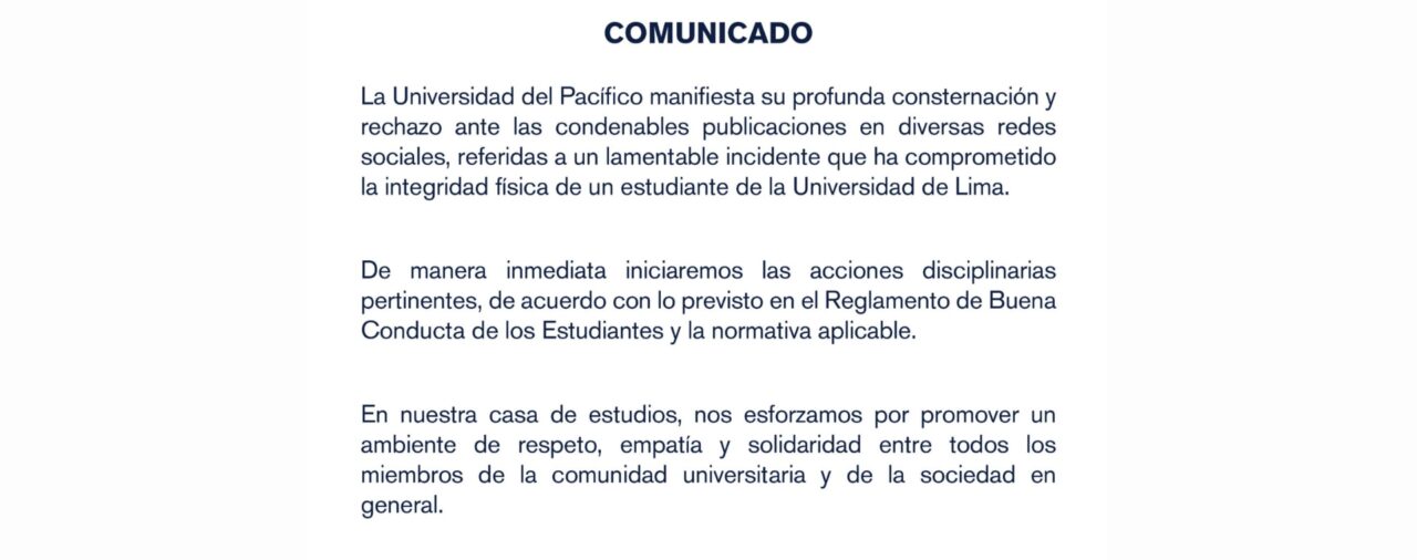 Universidad del Pacífico inicia acciones disciplinarias a alumna que se burló de emergencia en la U. de Lima