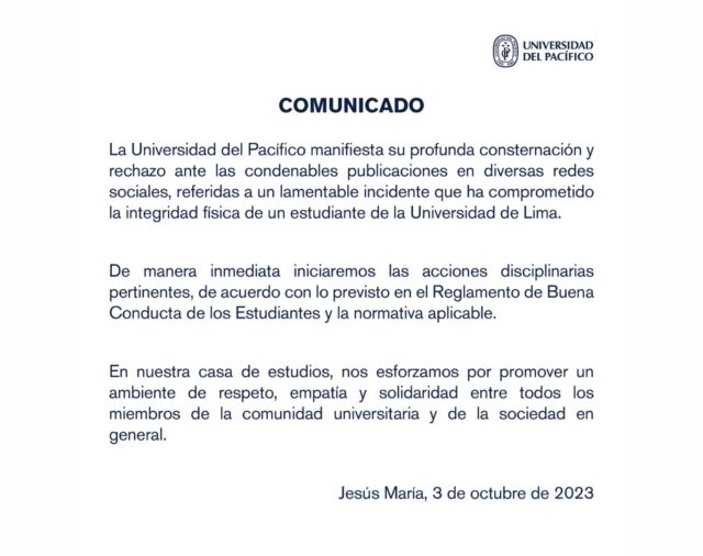 Universidad del Pacífico inicia acciones disciplinarias a alumna que se burló de emergencia en la U. de Lima
