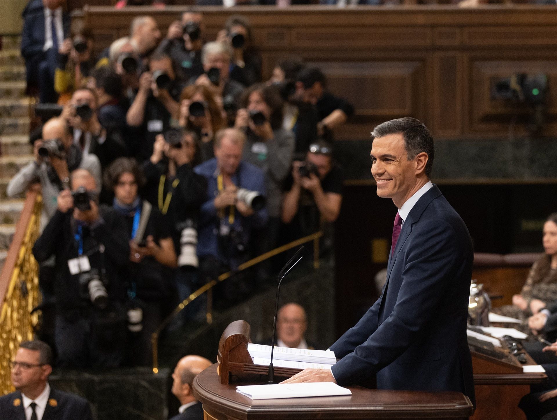 El presidente del Gobierno en funciones, Pedro Sánchez, interviene durante la investidura (Eduardo Parra / Europa Press)