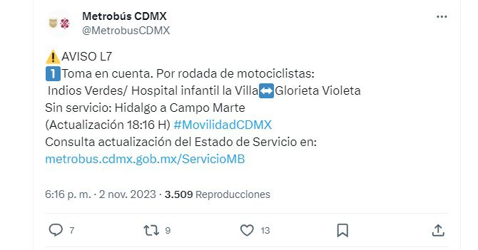Metrobús afectado por rodada de motocicletas - 2 noviembre
