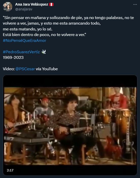 La exministra Ana Jara se despide de Pedro Suárez Vértiz recordando la letra de una de sus canciones.