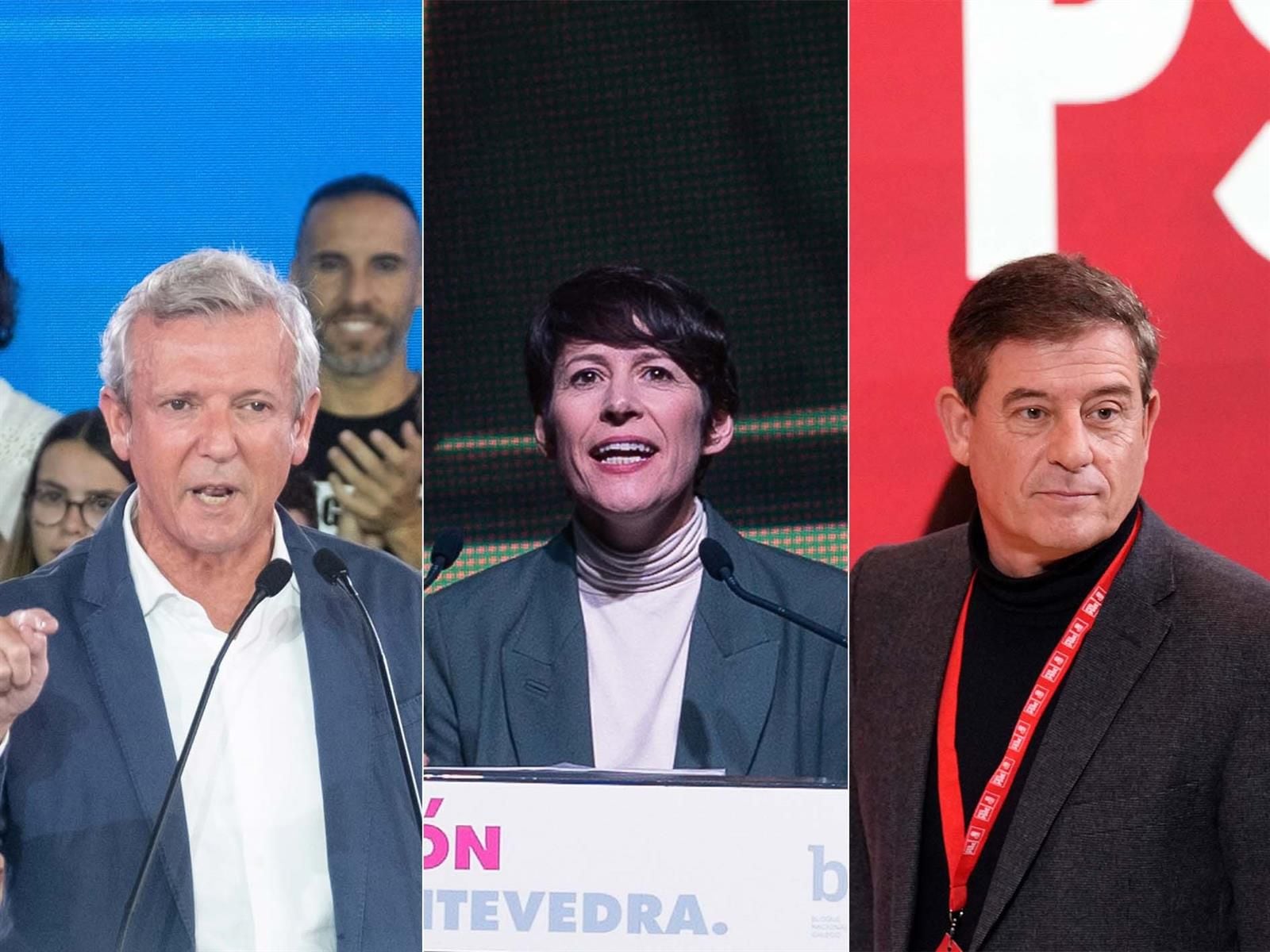 28/12/2023 Los candidatos del PPdeG, Alfonso Rueda, del BNG, Ana Pontón, y del PSdeG, José Ramón Gómez Besteiro, a la Presidencia de la Xunta en las elecciones del 18 de febrero. POLITICA ESPAÑA EUROPA GALICIA AUTONOMÍAS 