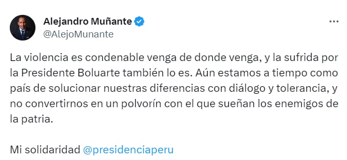 Parlamentario se pronunció tras la agresión a Dina Boluarte.