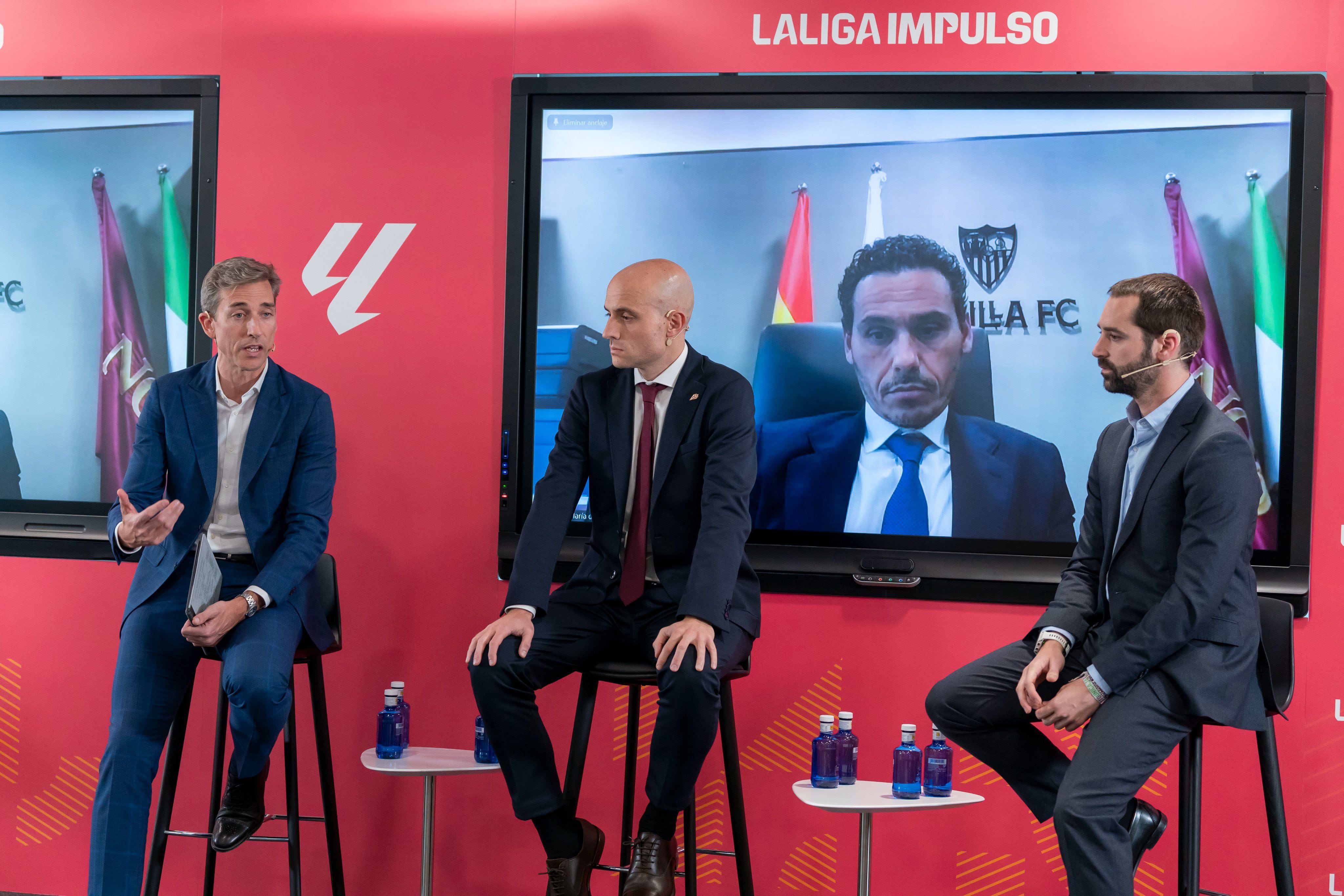 29/01/2024 Charla sobre LaLiga Impulso con Jaime Blanco, director de la Oficina de Clubes de LaLiga; José María del Nido Carrasco, presidente del Sevilla FC; Alfonso Díaz, CEO del RCD Mallorca; y David Guerra, presidente ejecutivo del Real Sporting. DEPORTES LALIGA 