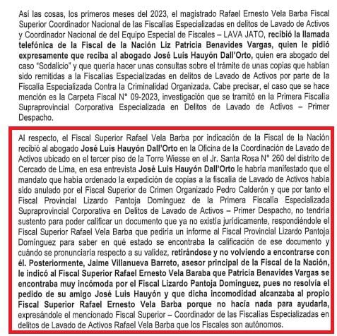 Patricia Benavides pidió al fiscal Rafael Vela que reciba al abogado José Luis Hauyón, cuyo estudio jurídico ve el caso Sodalicio.