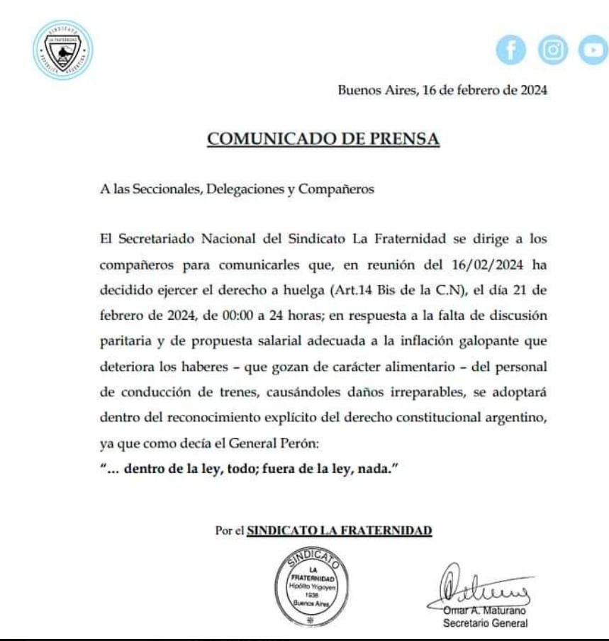 Comunicado de La Fraternidad