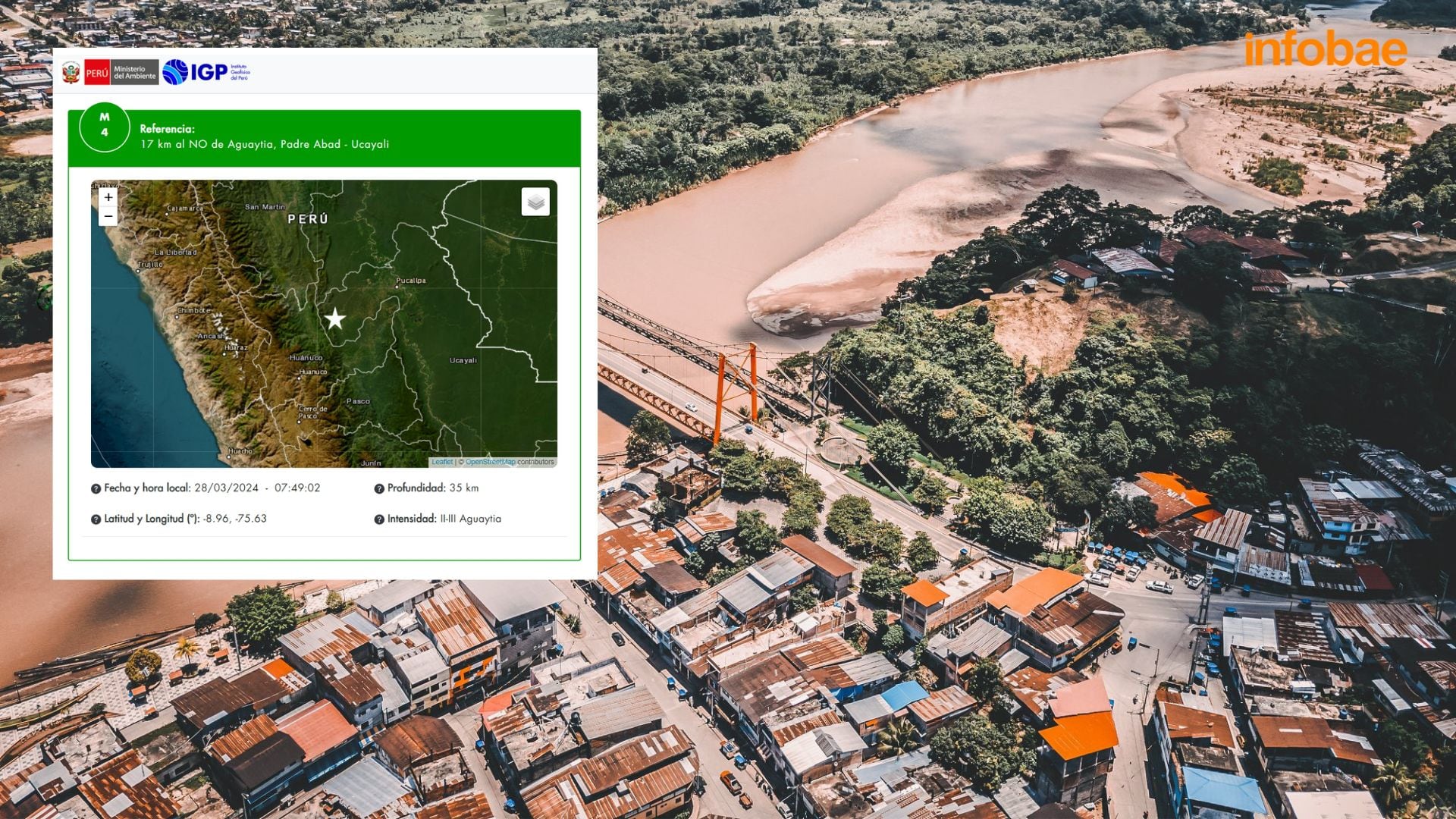 Vista aérea de la ciudad de Aguaytía