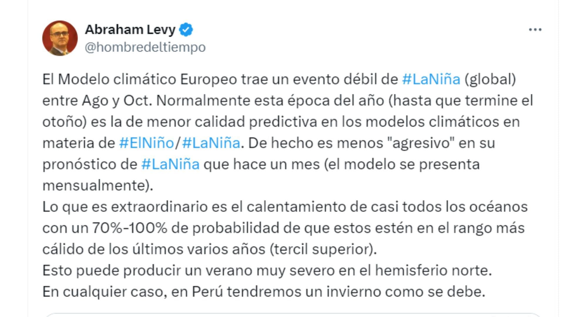 A diferencia de El Niño, el fenómeno de La Niña se encarga “de llover bien donde tiene que llover, en la Cordillera, y no en la costa, remarcan los especialistas.