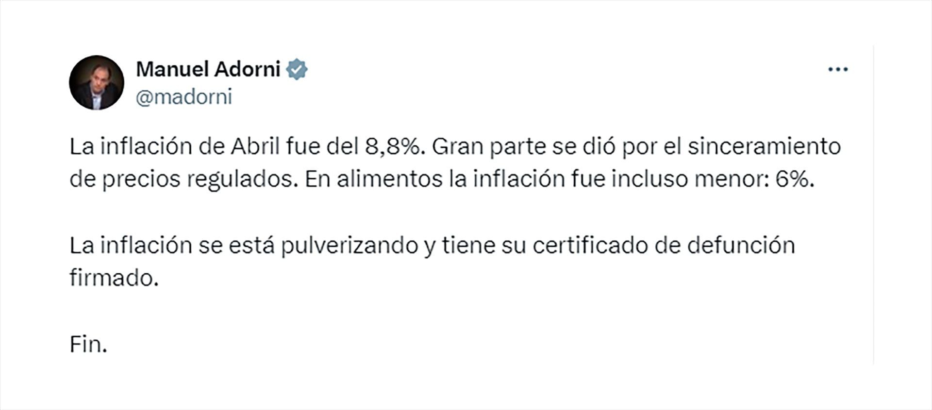 Javier Milei festejo inflación respaldo a Caputo