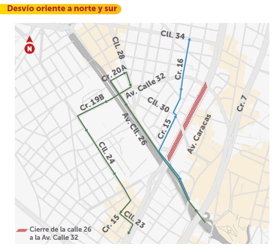 Desvíos por cierre de la Caracas para quienes vienen del oriente y buscan llegar al norte o sur de Bogotá - crédito SDM