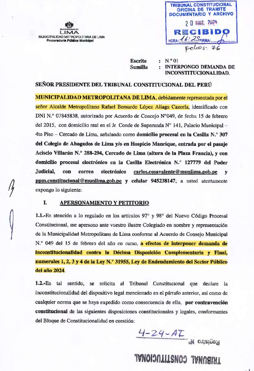 Demanda de inconstitucionalidad de la MML por la Línea 2