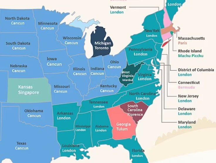 Parte del mapa de Estados Unidos elaborado por Cloudwards.