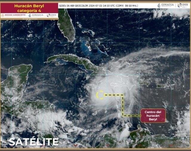 Huracán Beryl Categoría 4 está por tocar tierra en Jamaica; ya se ubica a mil 215 km de Quintana Roo | EN VIVO