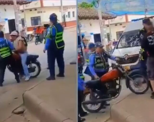 Para evitar que inmovilizaran su vehículo, motociclista aceleró a fondo mientras era sujetado por dos agentes