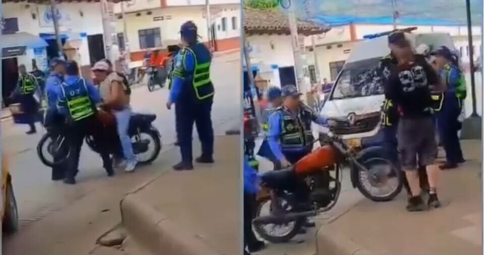 Para evitar que inmovilizaran su vehículo, motociclista aceleró a fondo mientras era sujetado por dos agentes