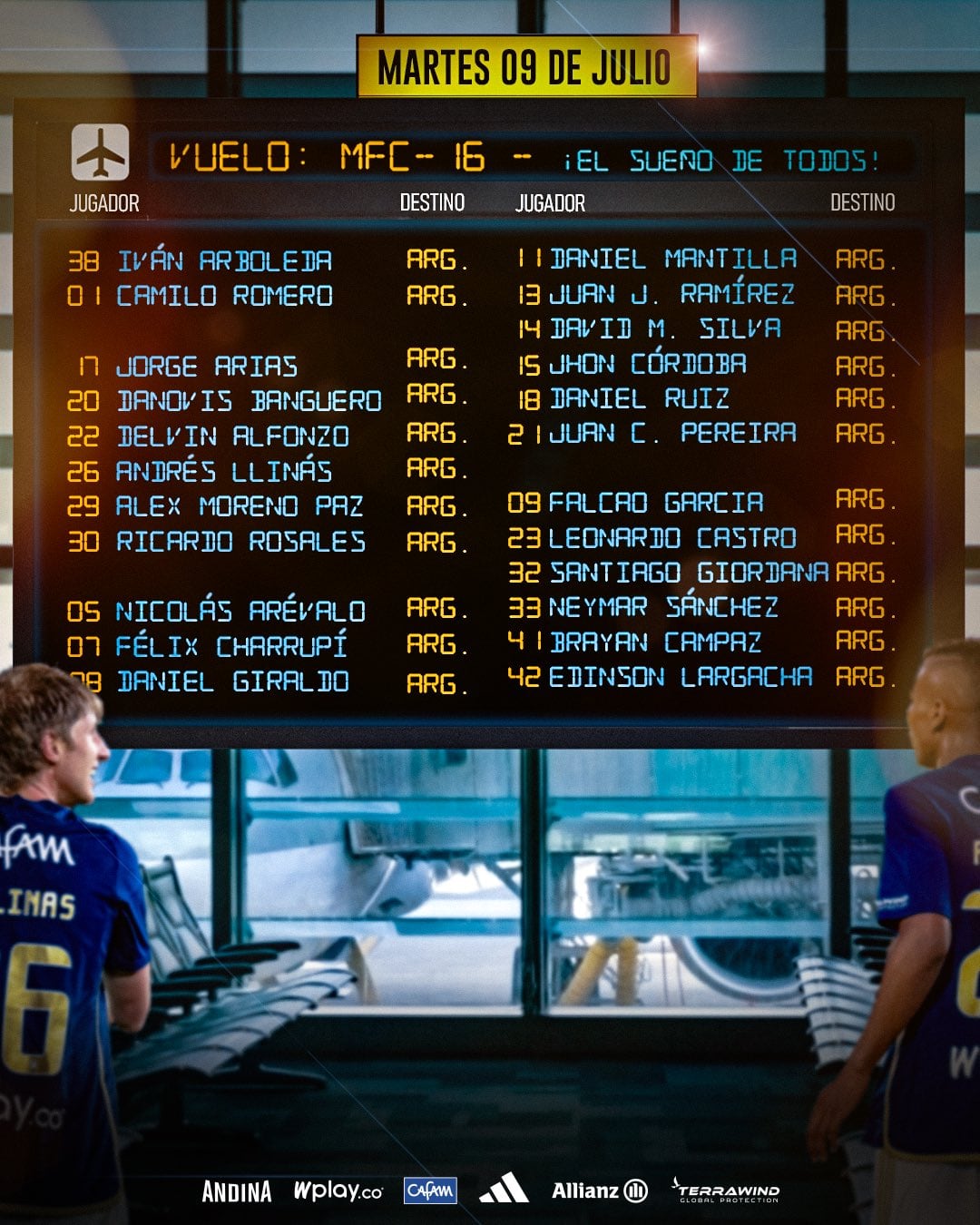 Jugadores convocados por Alberto Gamero para el partido Millonarios vs. River Plate - crédito Millonarios FC