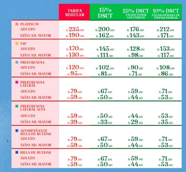 Precios para La Tarumba 2024.