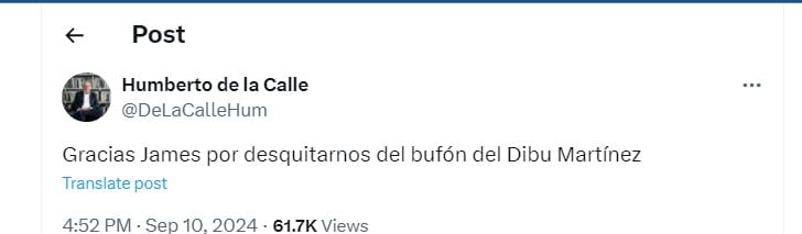 Humberto de la Calle agradeció a James Rodríguez por su gol frente a Argentina - crédito @DeLaCalleHum