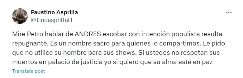 El exjugador mencionó que Petro habría participado en la Toma del Palacio de Justicia en 1985, que fue gestado por el grupo M19 - crédito @TinoasprillaH/X