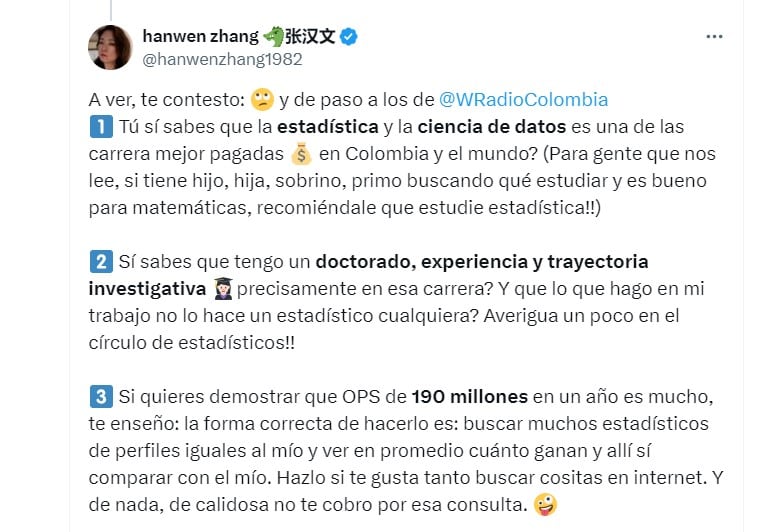 Hanwen Zhang le contesta al concejal Daniel Briceño - crédito @hanwenzhang1982